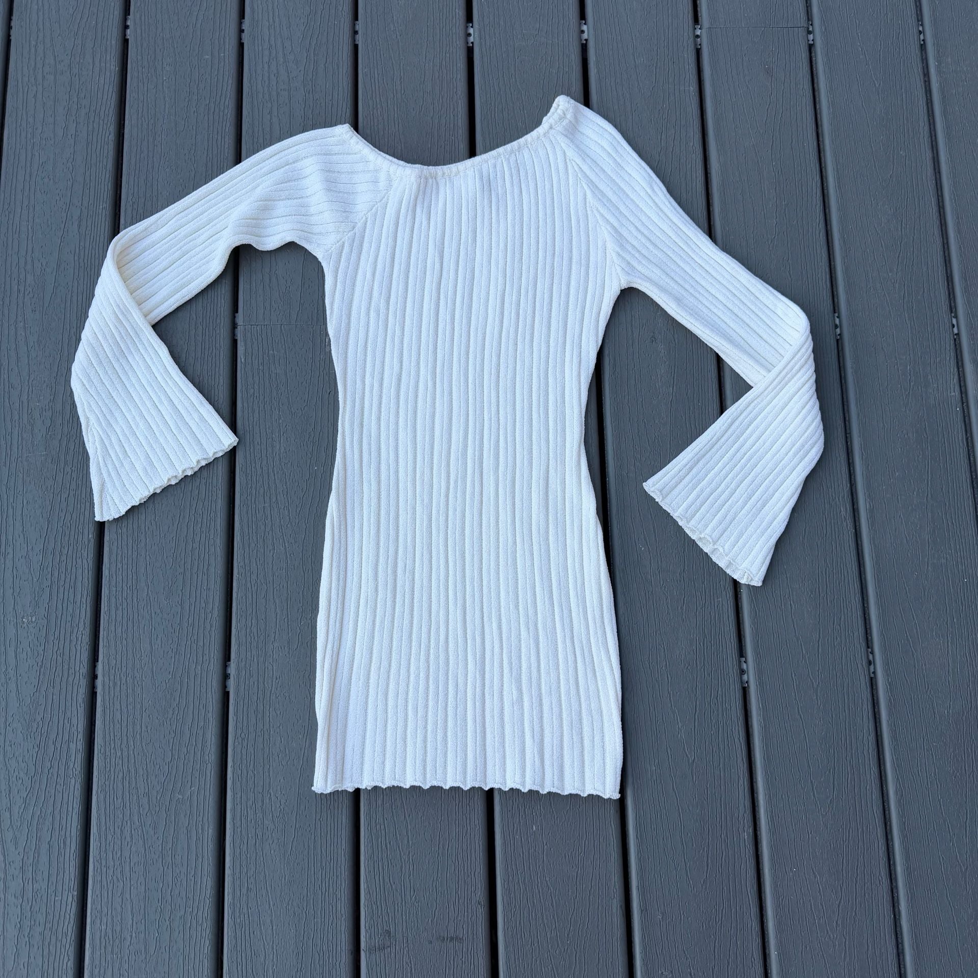 Princess Polly Brownhall Long Sleeve Mini Dress Size M/L White Ribbed Knit 2