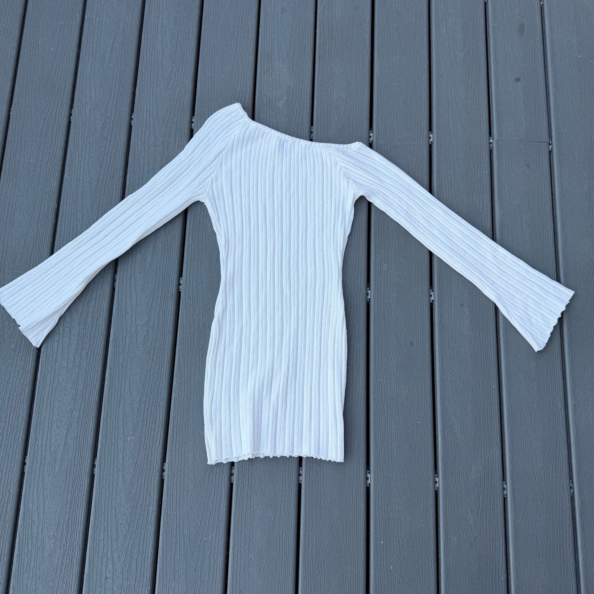Princess Polly Brownhall Long Sleeve Mini Dress Size M/L White Ribbed Knit 4