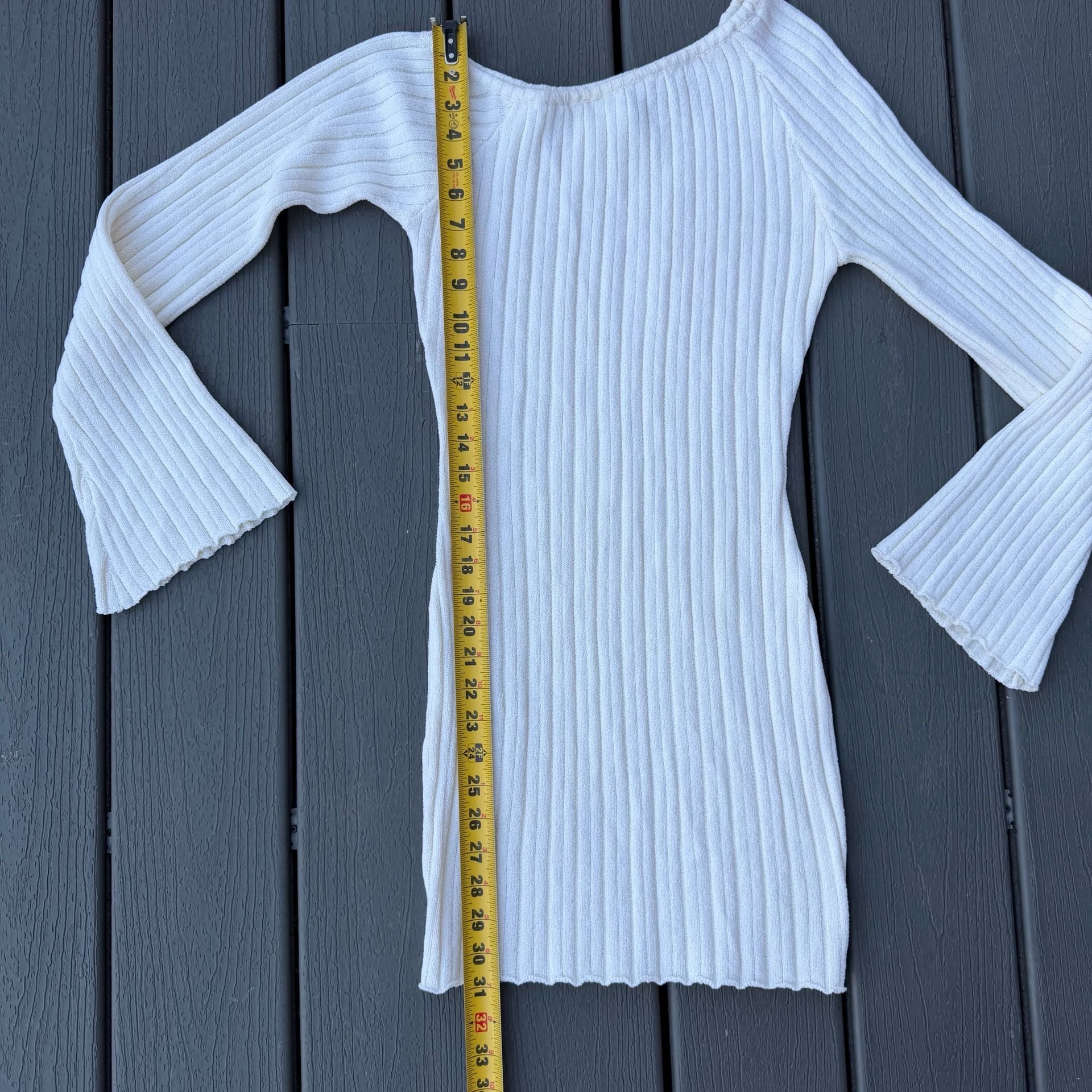 Princess Polly Brownhall Long Sleeve Mini Dress Size M/L White Ribbed Knit 5