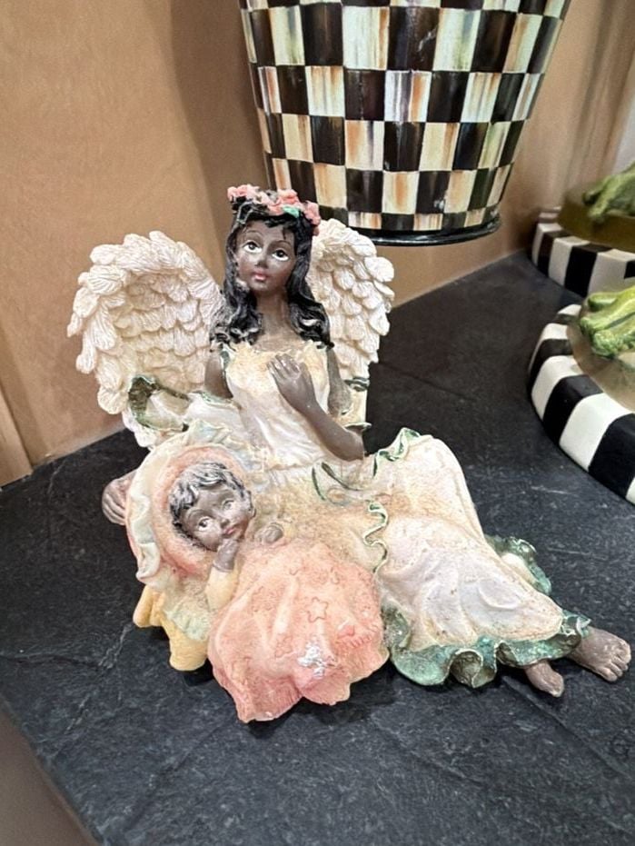 African American Angel with Child Figurine Resin Statue 5” 1