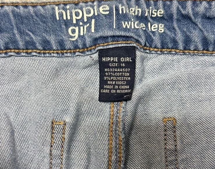 Hippie Girl High Rise Wide Leg Jeans Size 16 Blue Cargo 3