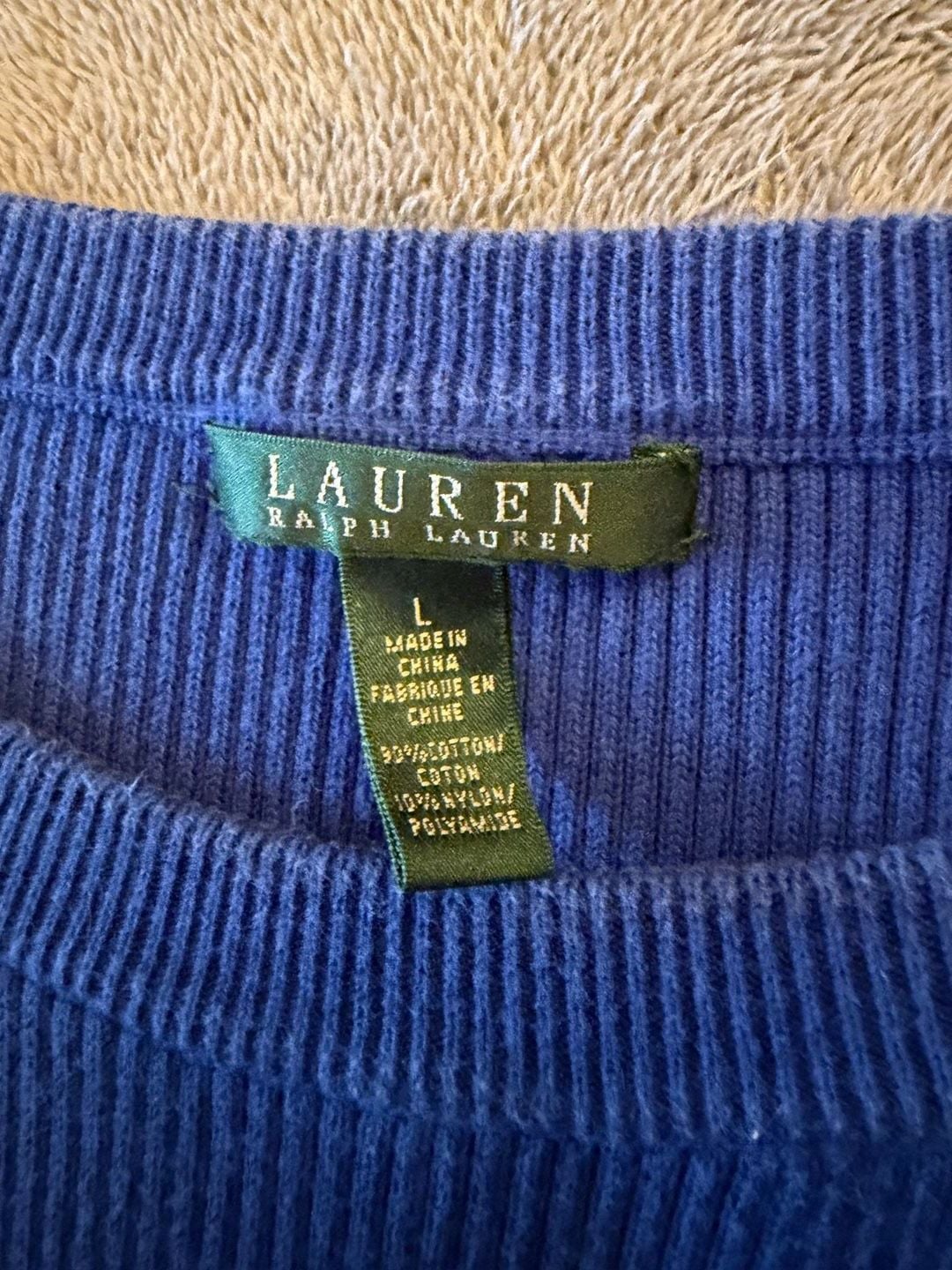 LAUREN RALPH LAUREN Women's Soft Cotton Shoulder-Button Crewneck Sweater Size L 3