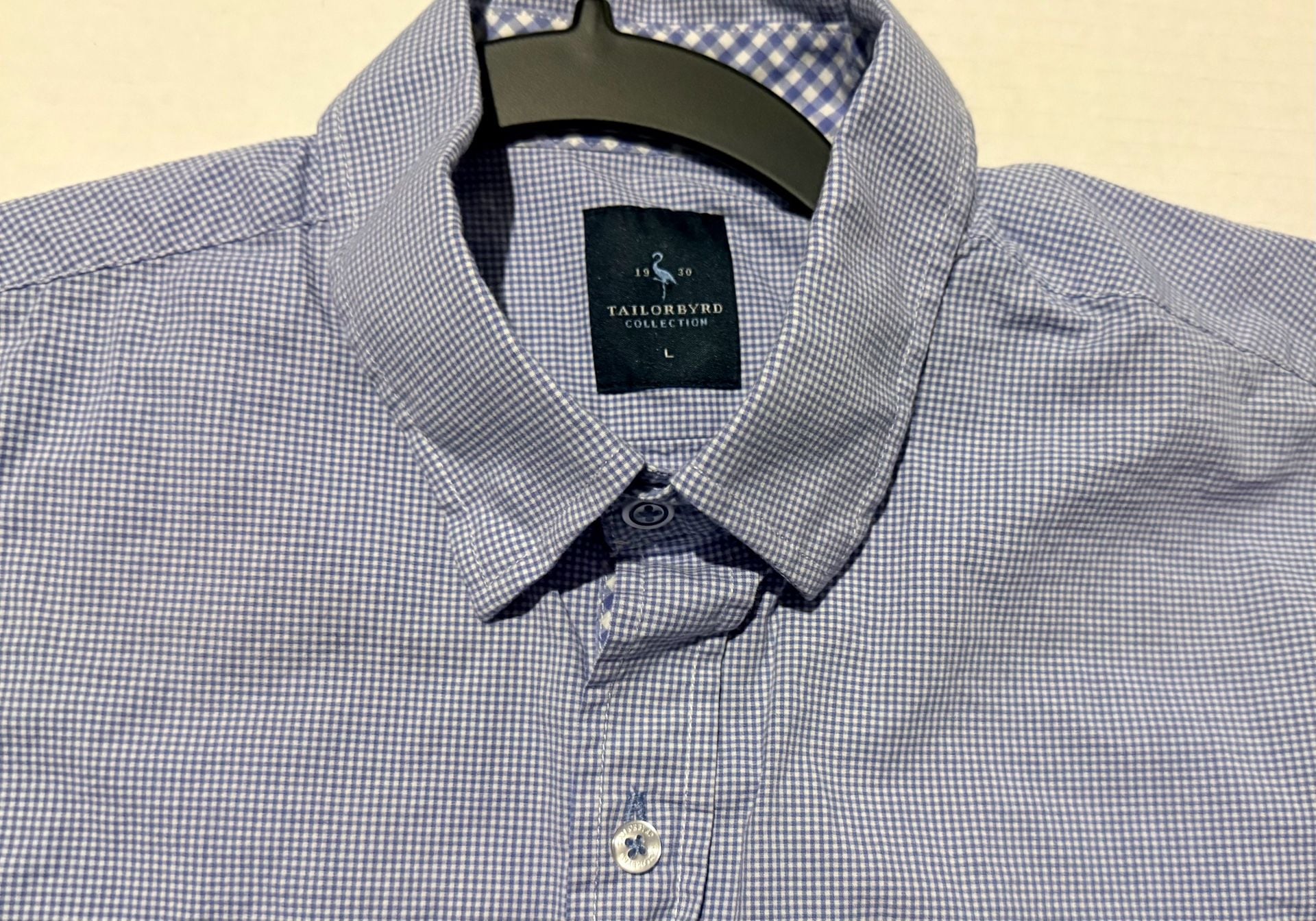 Tailorbyrd Button-Up Shirt Size L Blue Check Long Sleeve 7