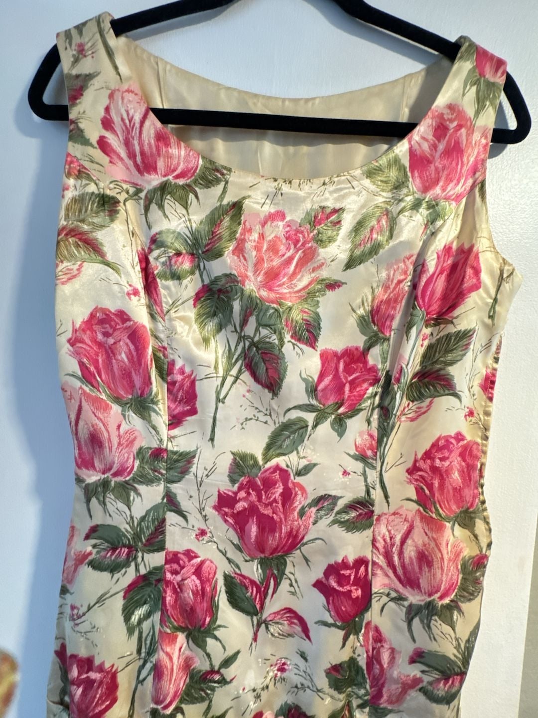 Retro Vintage Rose Print Party Dress silk s 3