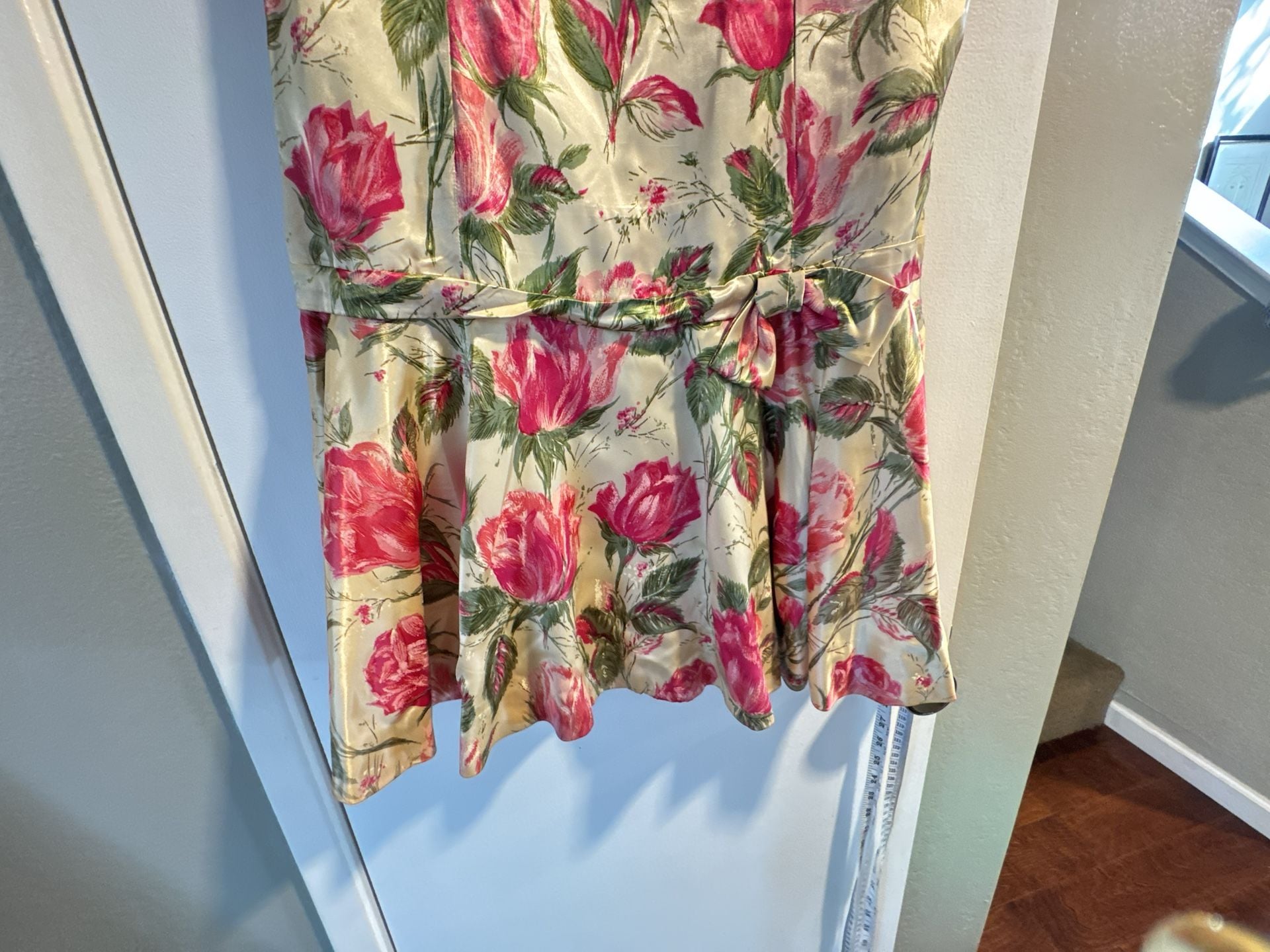 Retro Vintage Rose Print Party Dress silk s 4