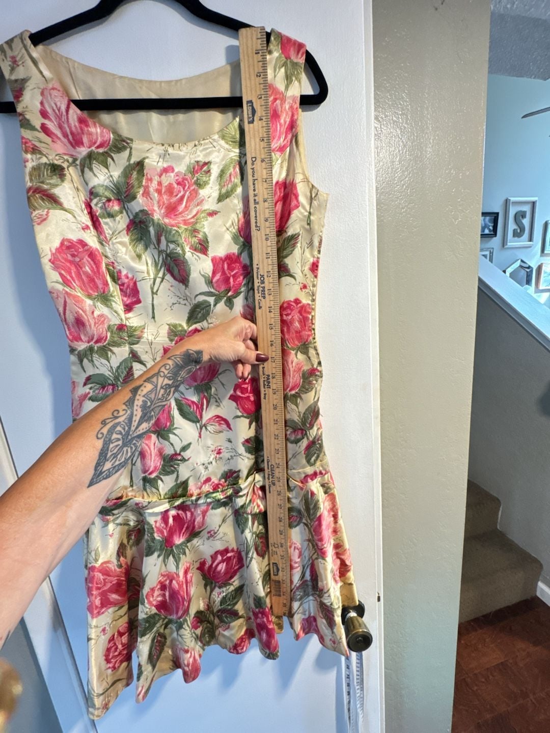 Retro Vintage Rose Print Party Dress silk s 7