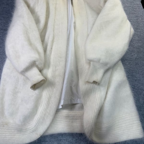 Vintage Fully Fashion Cardigan Free White Angora Rabbit Hair Blend Fuzzy Shaggy