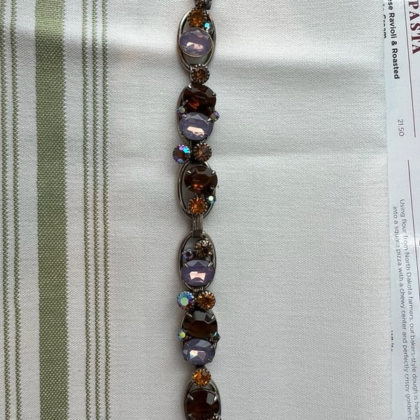 Weiss Vintage Rhinestone Cocktail Link Bracelet Brown Amethyst