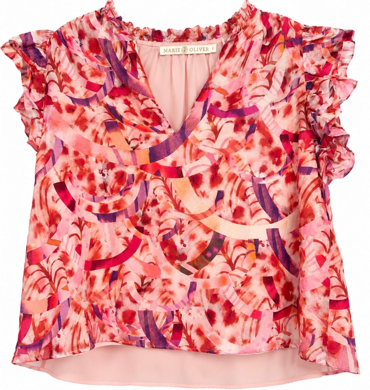 Marie Oliver Blouse Size S Pink Abstract Ruffle 2