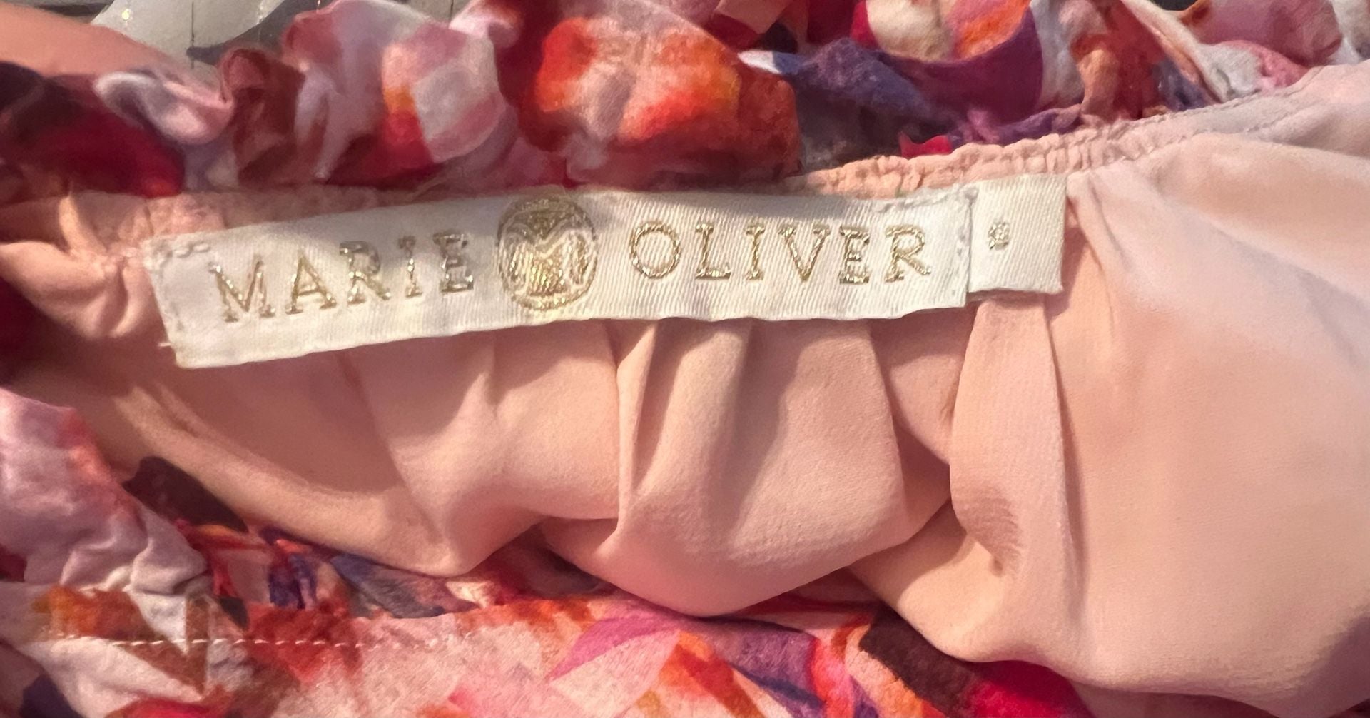 Marie Oliver Blouse Size S Pink Abstract Ruffle 4