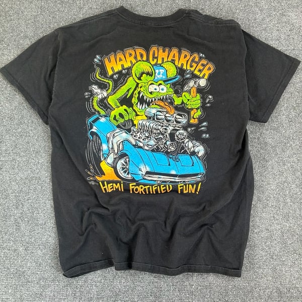 Rat Fink "Hard Charger" Graphic T-Shirt Men's Small S Crew Neck Black