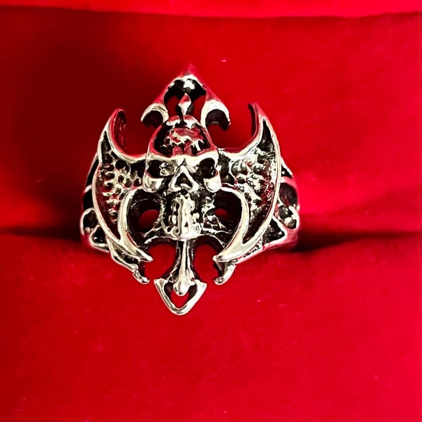 Gothic Punk Bat Skull Titanium Steel Silver Ring Size 9-Unisex 