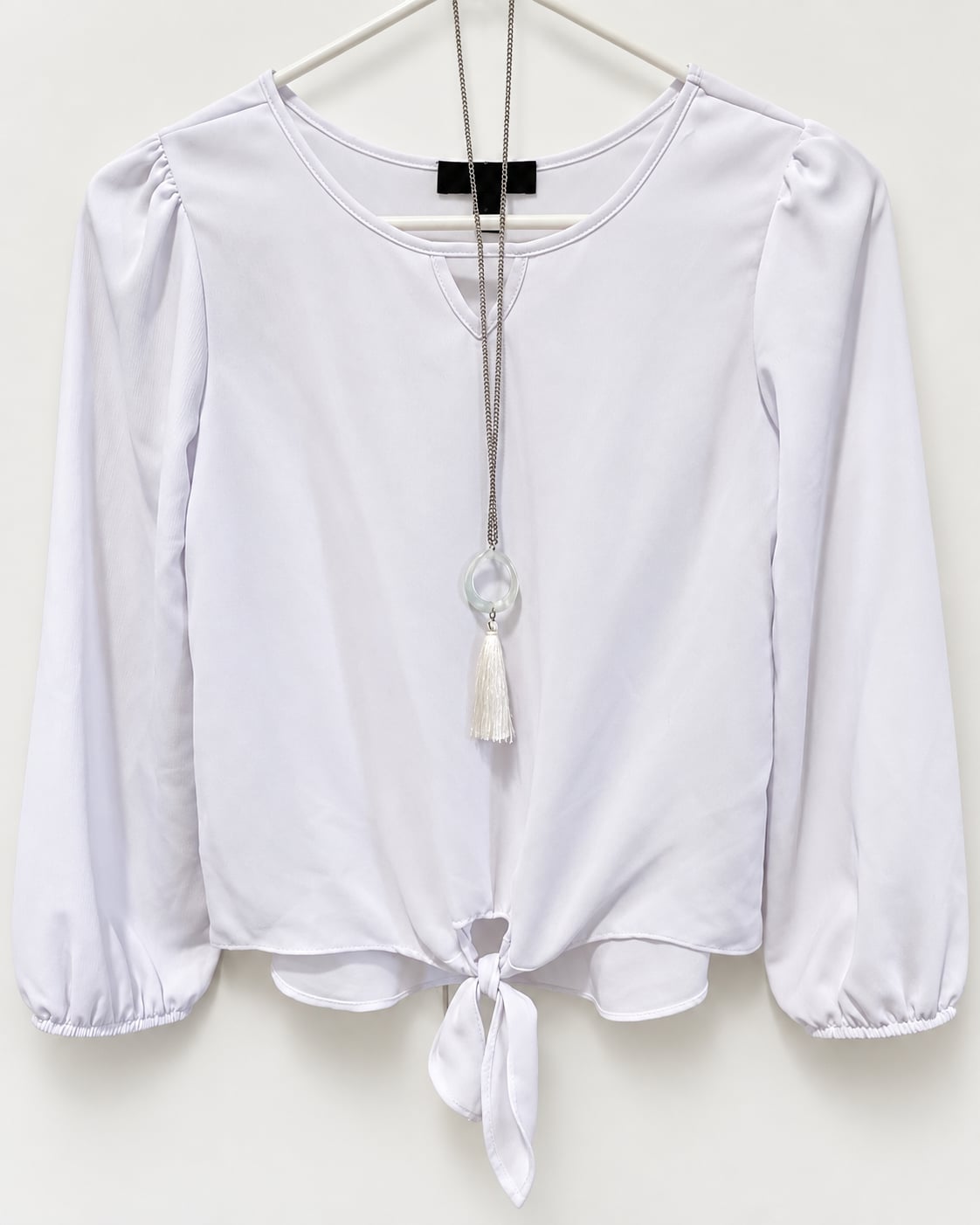Amy Byer Girls White/Lavender Tie-Front Blouse with Necklace – Size M (10/12) 1