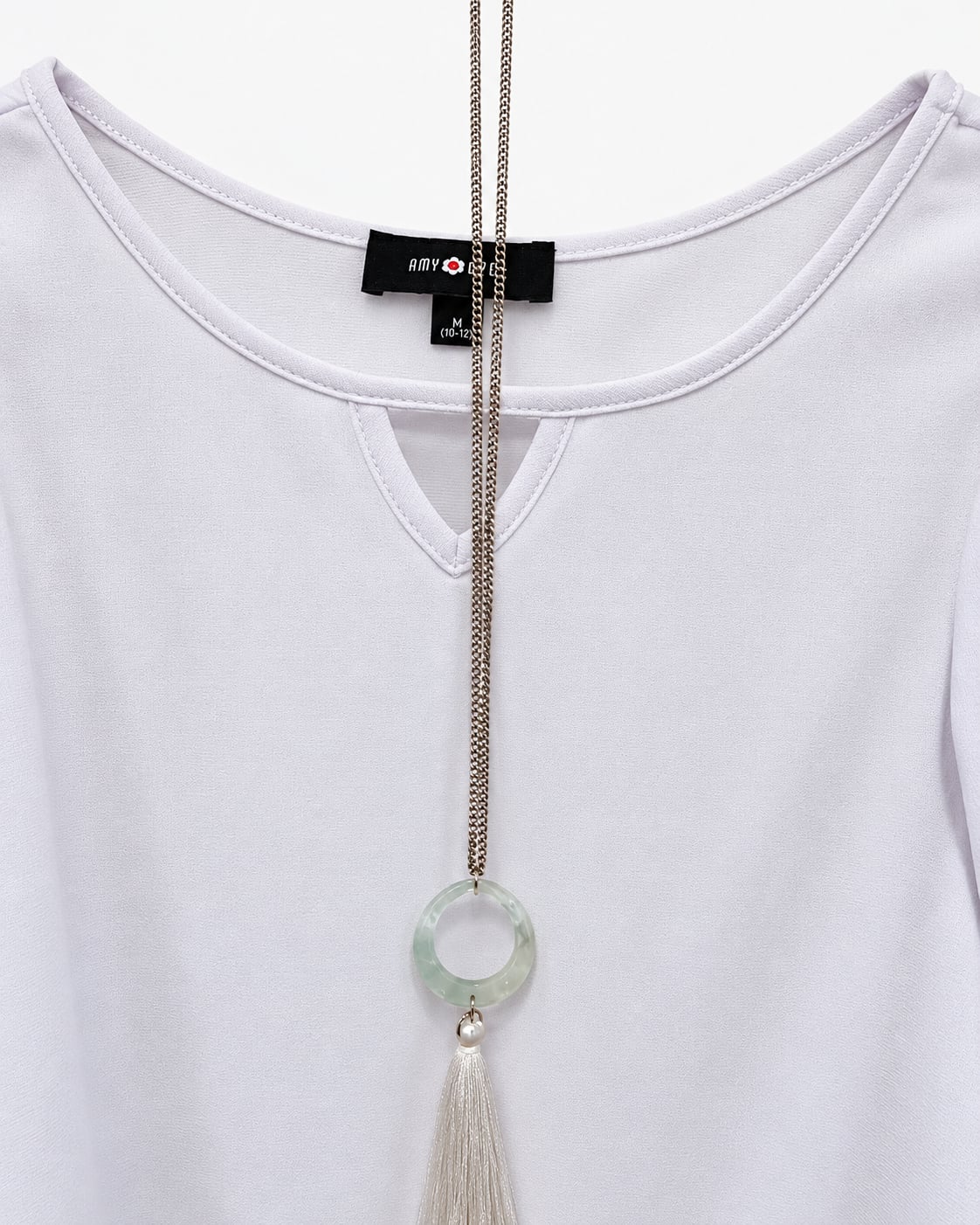 Amy Byer Girls White/Lavender Tie-Front Blouse with Necklace – Size M (10/12) 7