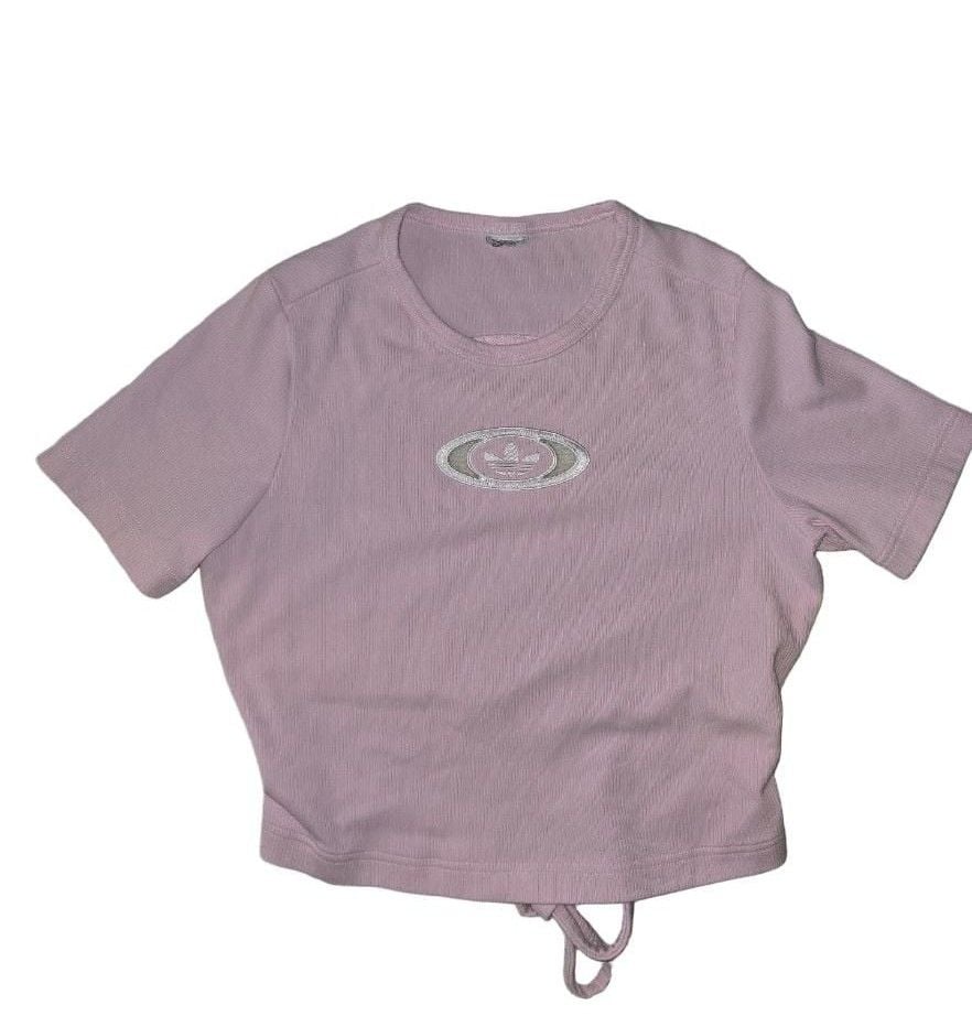 Adidas Originals Ribbed Cut Out T-Shirt Pink Y2K 3