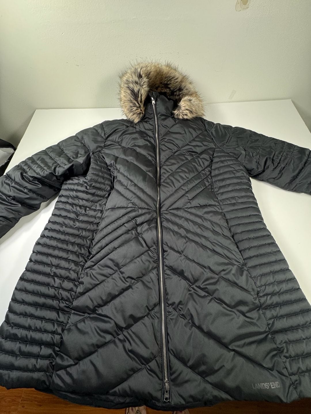 Lands' End Down Coat Size 20W-22W 2X Black Quilted Primaloft Fur Hood 2