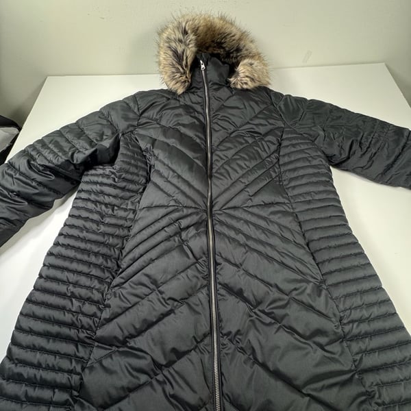 Lands' End Down Coat Size 20W-22W 2X Black Quilted Primaloft Fur Hood