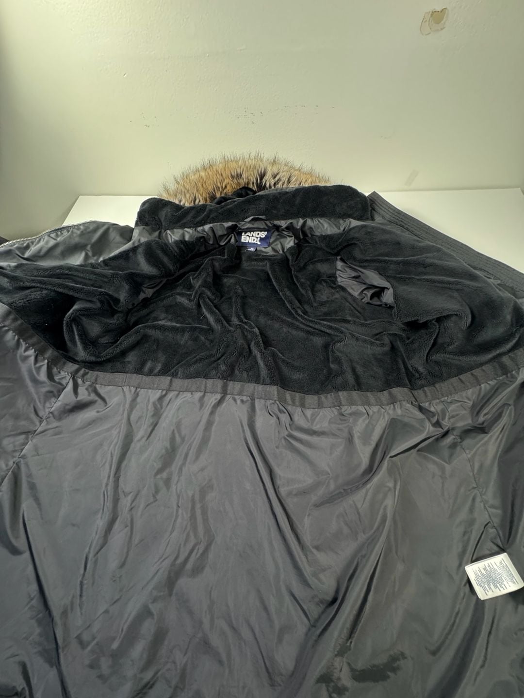Lands' End Down Coat Size 20W-22W 2X Black Quilted Primaloft Fur Hood 8