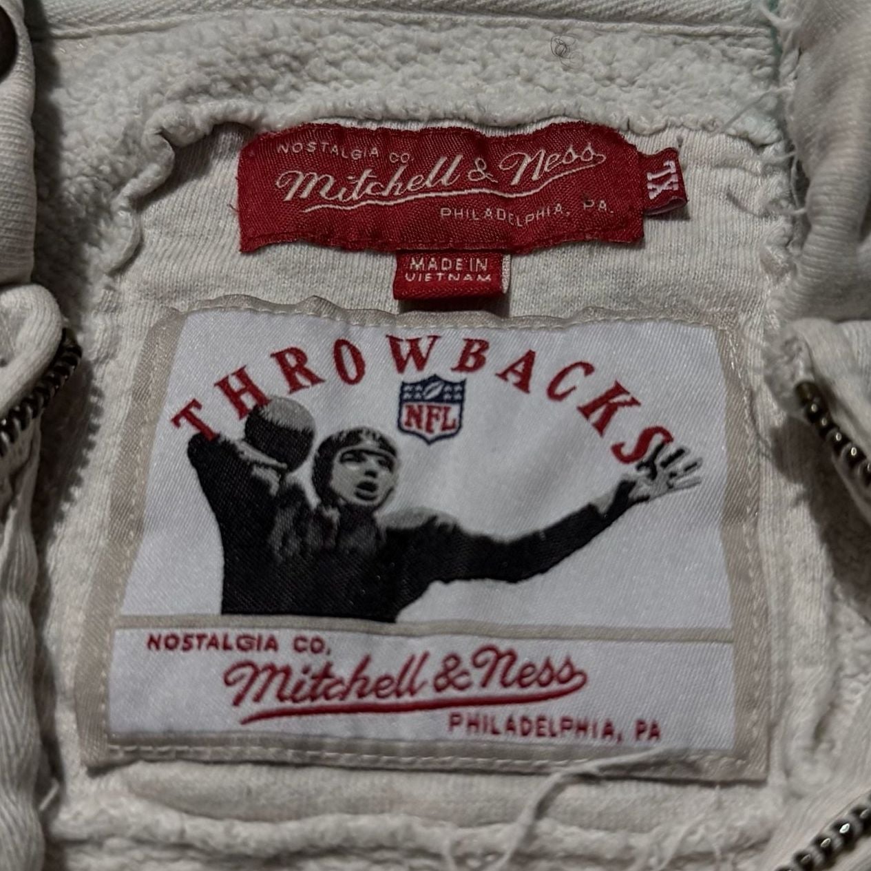 Vintage Mitchell & Ness New York Jets Throwbacks Distressed Zip Hoodie XL 3