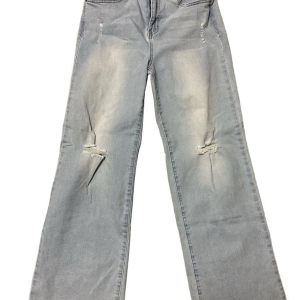 Ymi Jeans Usa Bella Wide Leg Fit girls Size 16 Light Wash Distressed Raw Hem