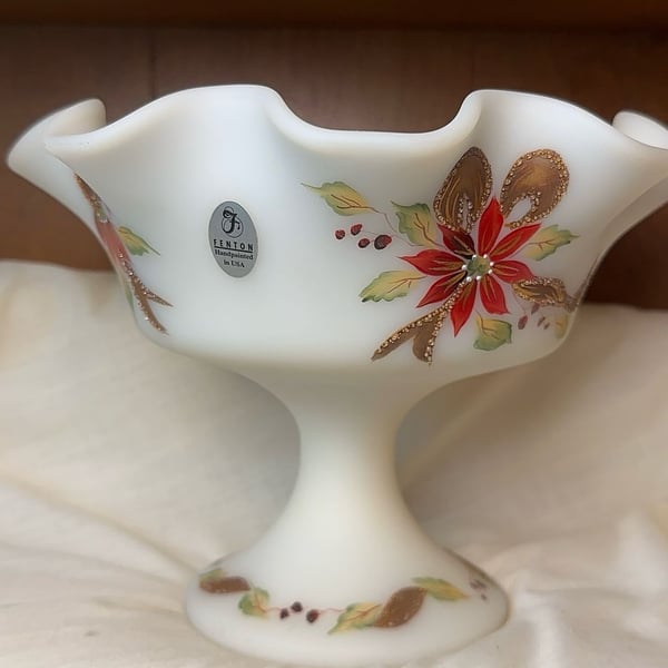 Vintage Hand-Painted Milk Glass Compote Bowl
