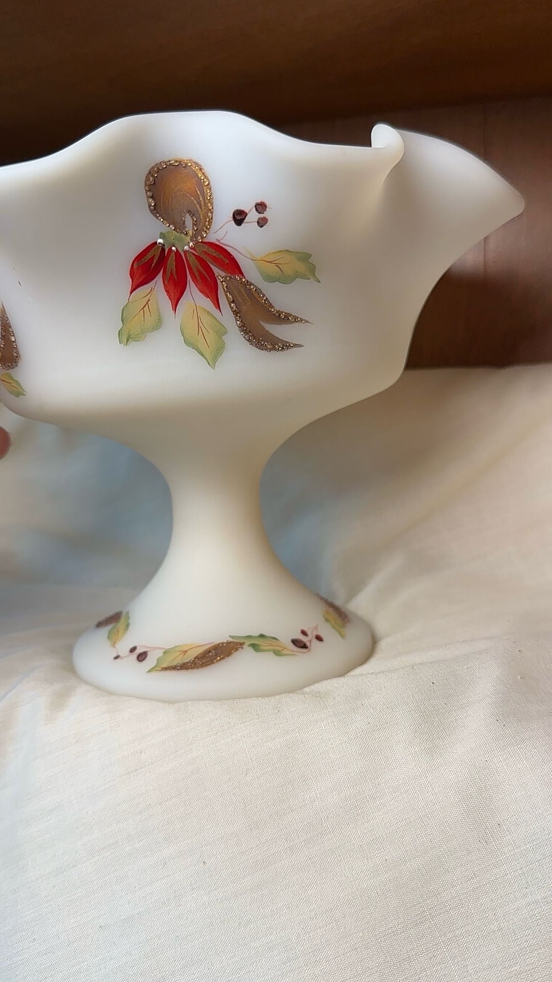 Vintage Hand-Painted Milk Glass Compote Bowl 7