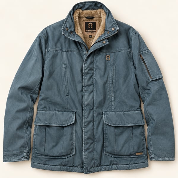 HoodLamb Hemp Tailors Blue Faux Fur Lined Utility Jacket Size L