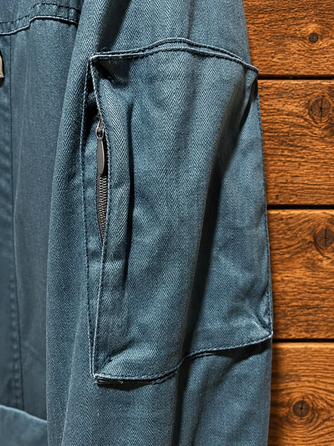 HoodLamb Hemp Tailors Blue Faux Fur Lined Utility Jacket Size L 13