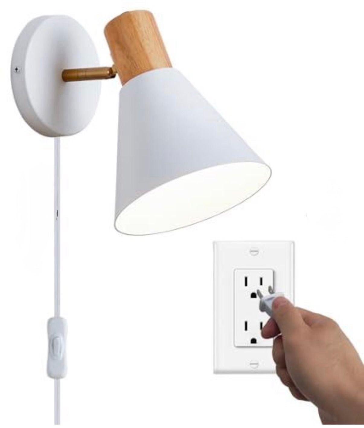 Vechoicy Plug in Wall Sconces Lighting Fixture, Wooden Adjustable Bedside Wall lamp 1