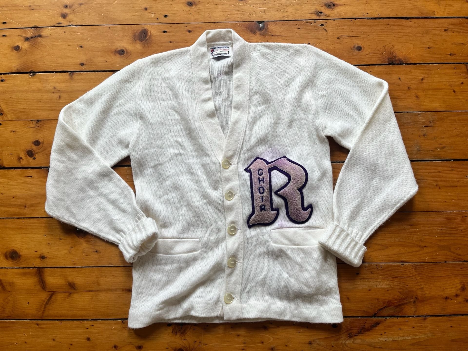 Fast-Tenn Vintage 70s Choir Award Cardigan Sweater White 2