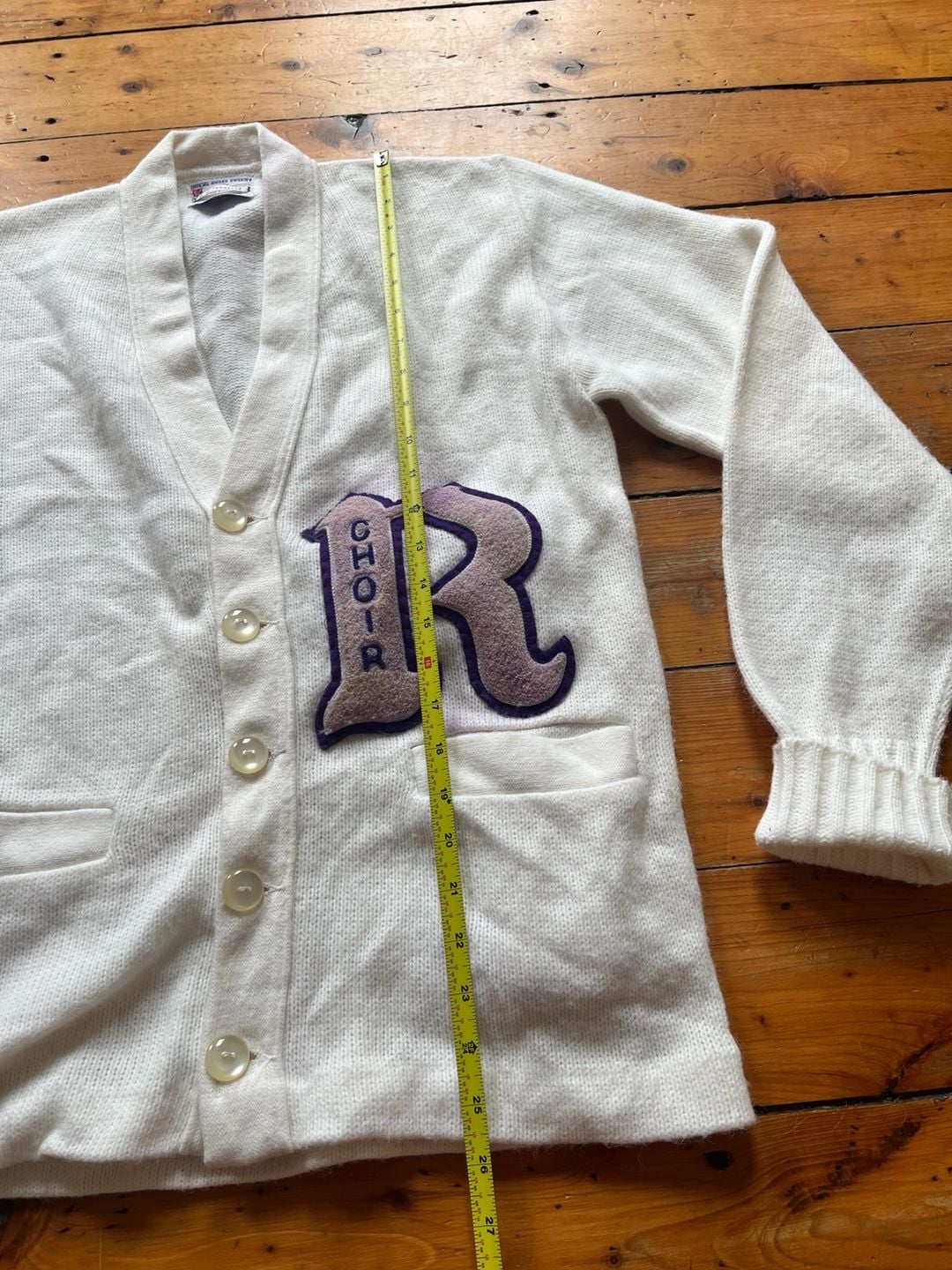 Fast-Tenn Vintage 70s Choir Award Cardigan Sweater White 6