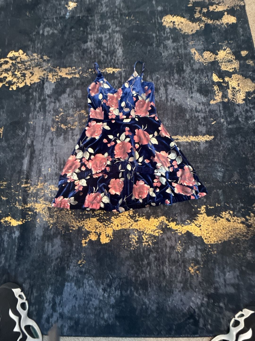 Xtraordinary Velvet Floral dress Size 5 Blue Pink Rose 2
