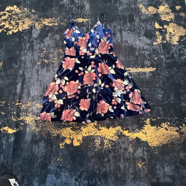 Xtraordinary Velvet Floral dress Size 5 Blue Pink Rose