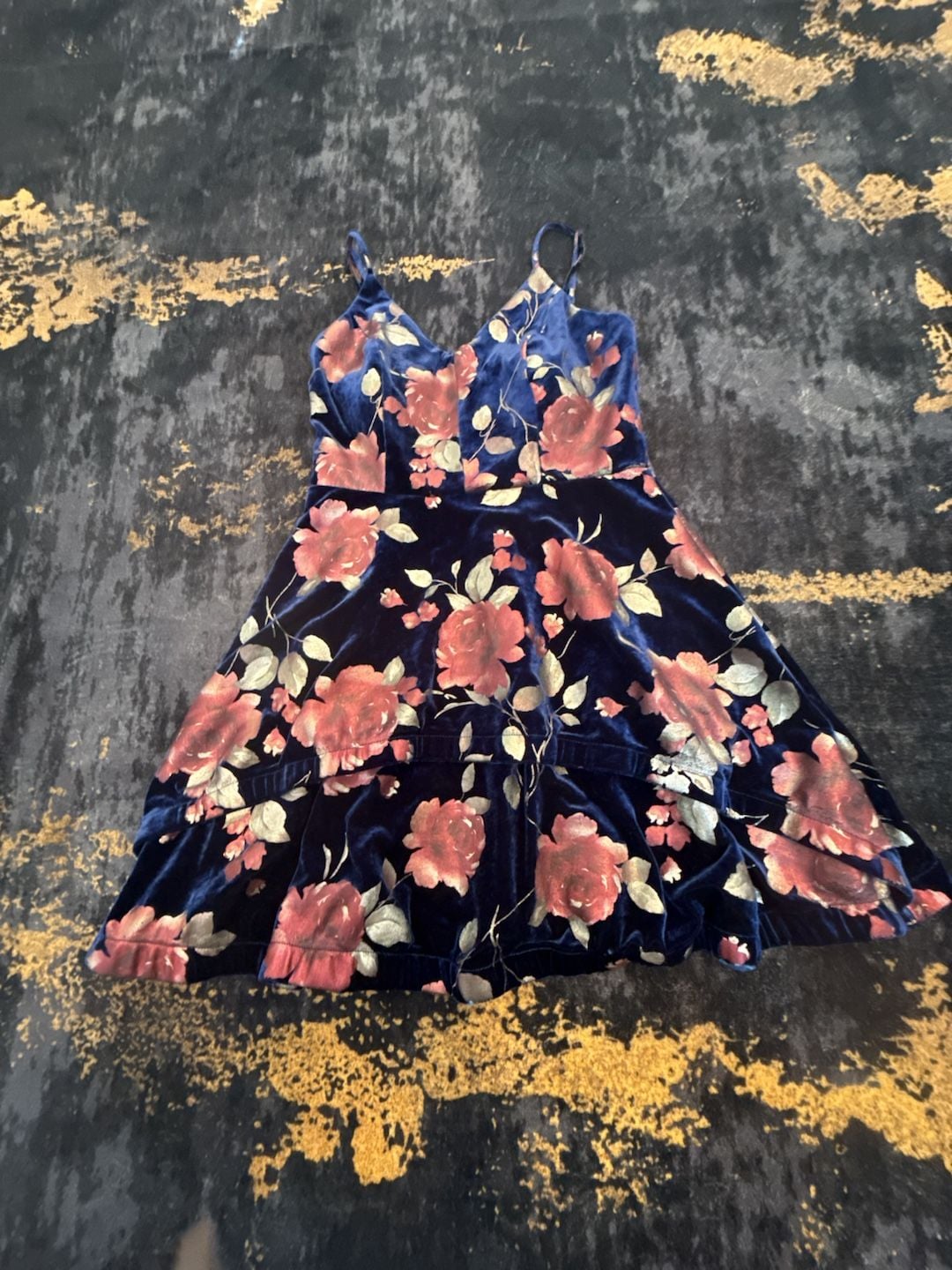 Xtraordinary Velvet Floral dress Size 5 Blue Pink Rose 3
