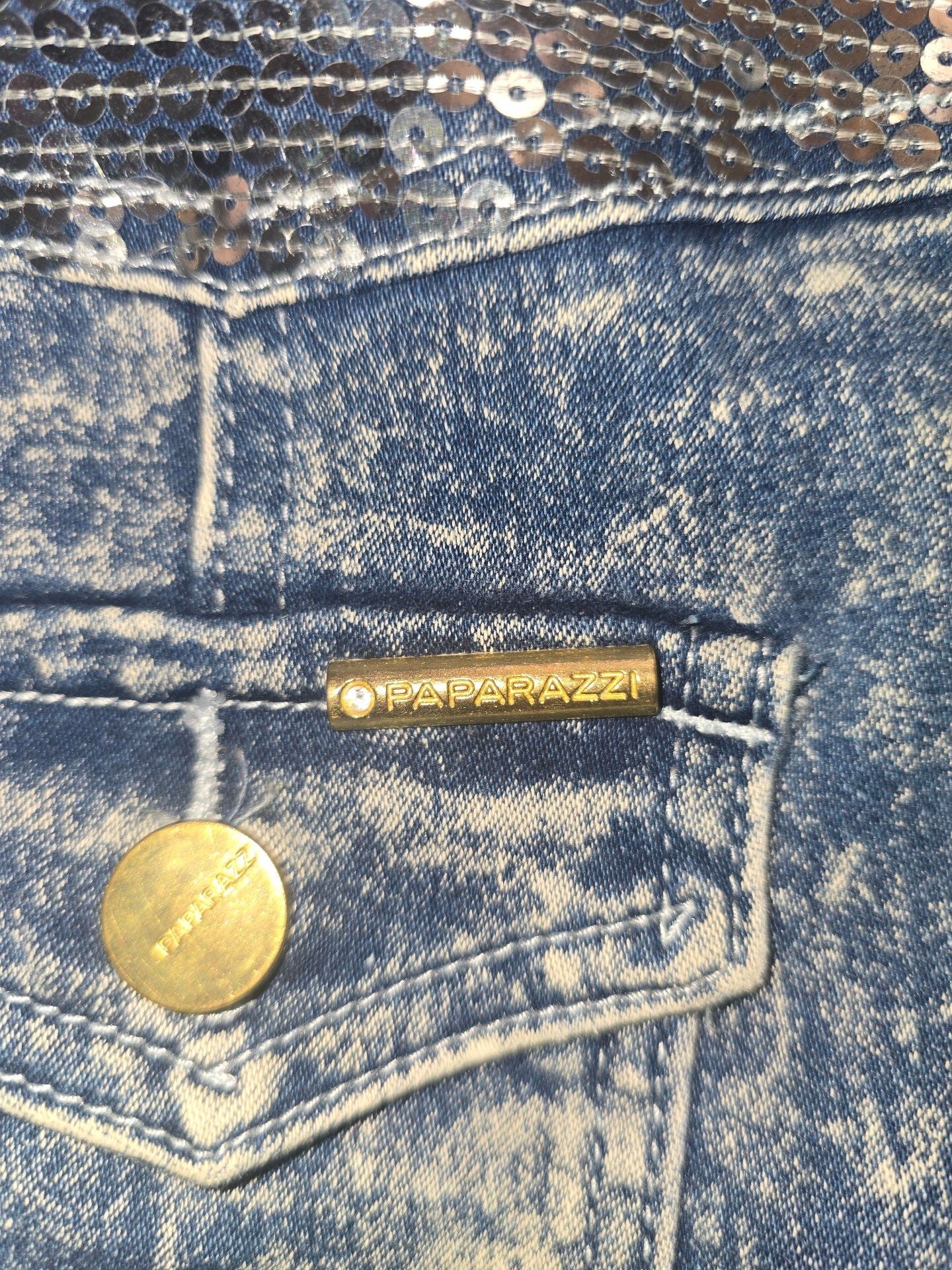 Paparazzi Denim Jacket Acid Wash Sequin Color Y2K style 3