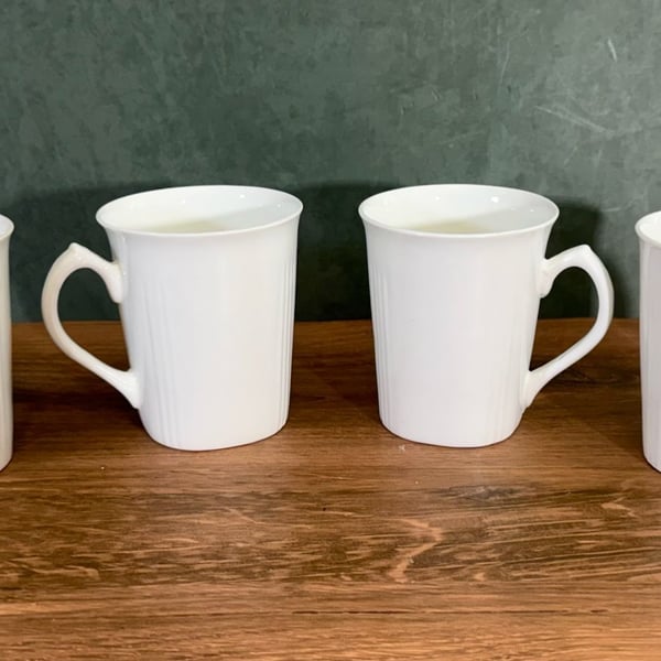 Hitkari Bone China India White Ribbed Coffee Mugs Set of 4