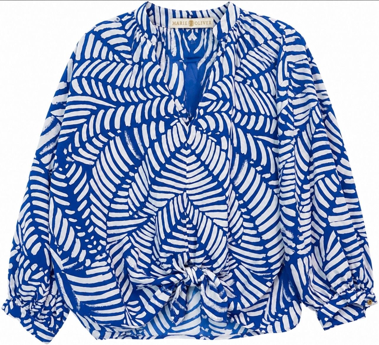 Marie Oliver Silk Blouse Size S Blue White Leaf 2