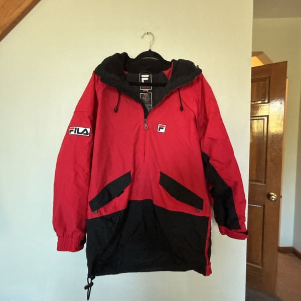 Fila Alpine Ski Jacket Size M Red Black Pullover Anorak Hooded
