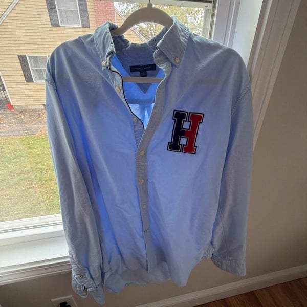 Tommy Hilfiger Oxford Button-Down Shirt Size XL Light Blue Logo Patch
