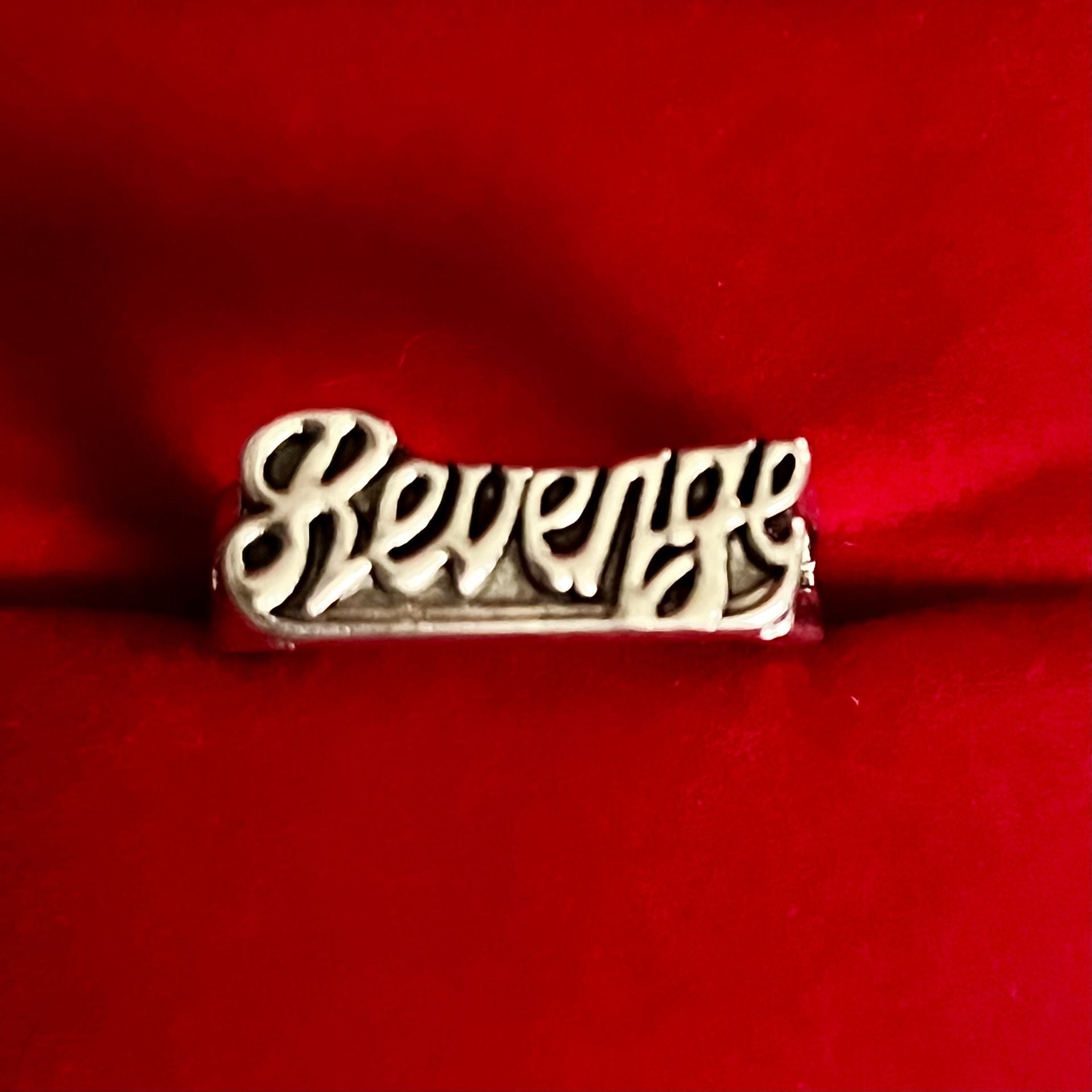Revenge Script Logo Heavy Silver Ring Size 9 2