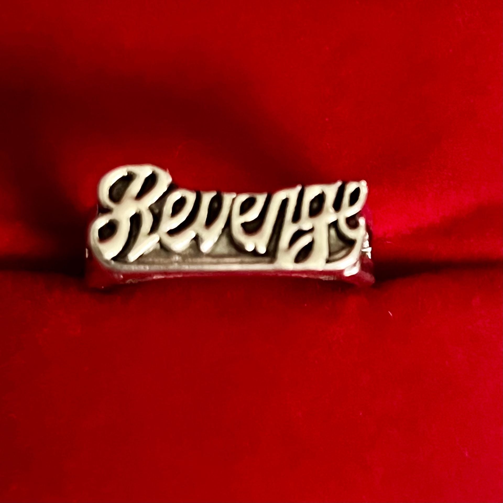 Revenge Script Logo Heavy Silver Ring Size 9 3
