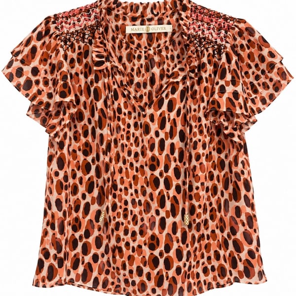 Marie Oliver Silk Blouse Size S Leopard Print Top