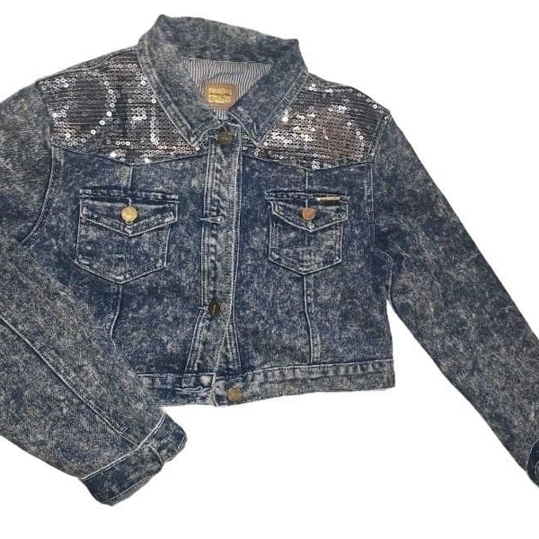 Paparazzi Denim Jacket Acid Wash Sequin Color Y2K style