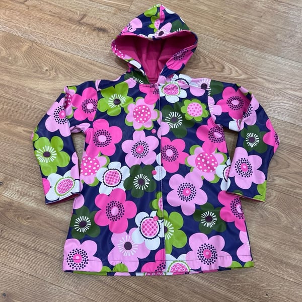 Hartstrings Raincoat Size 4T Blue Pink Floral Hooded Jacket