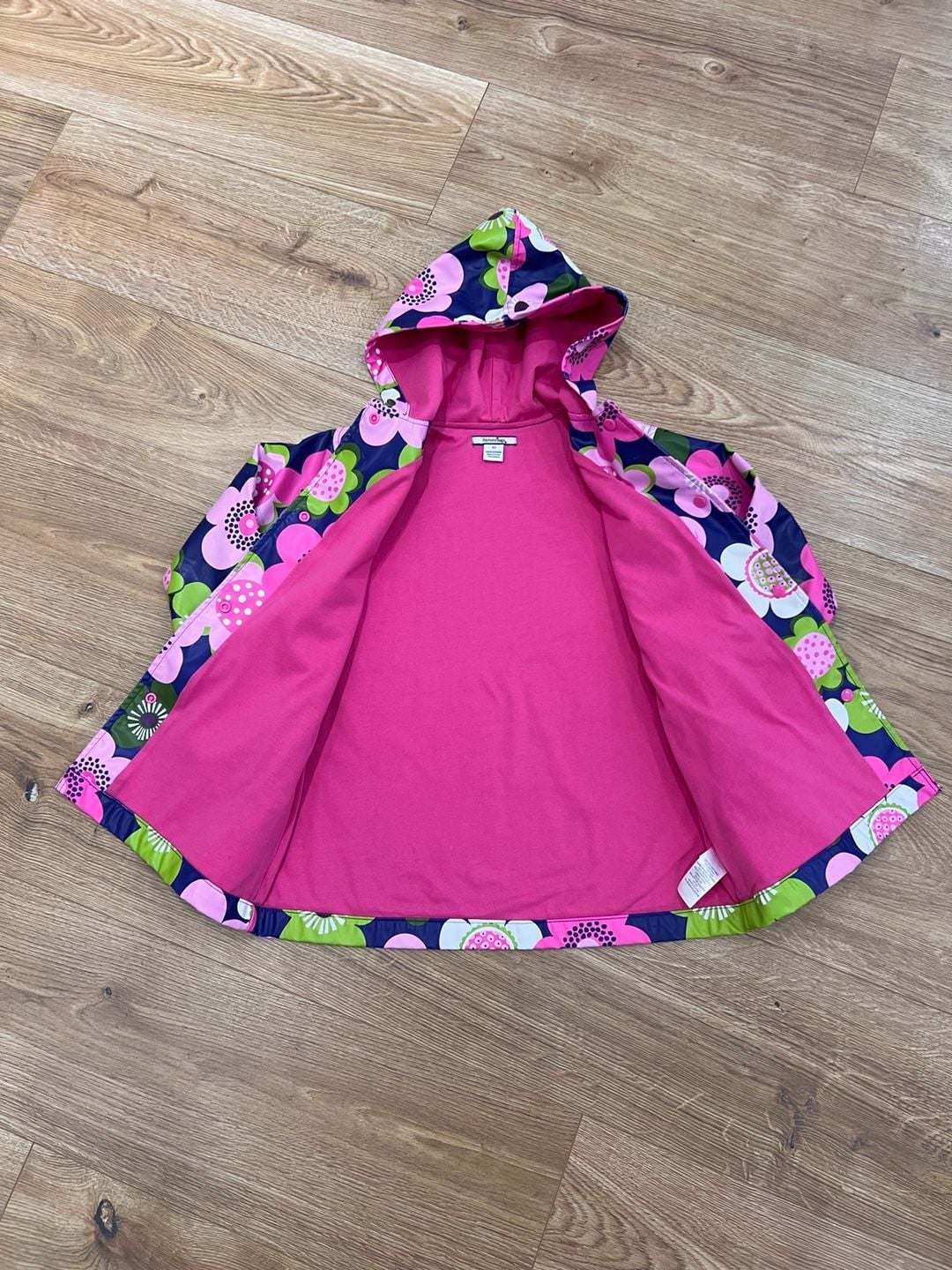 Hartstrings Raincoat Size 4T Blue Pink Floral Hooded Jacket 3