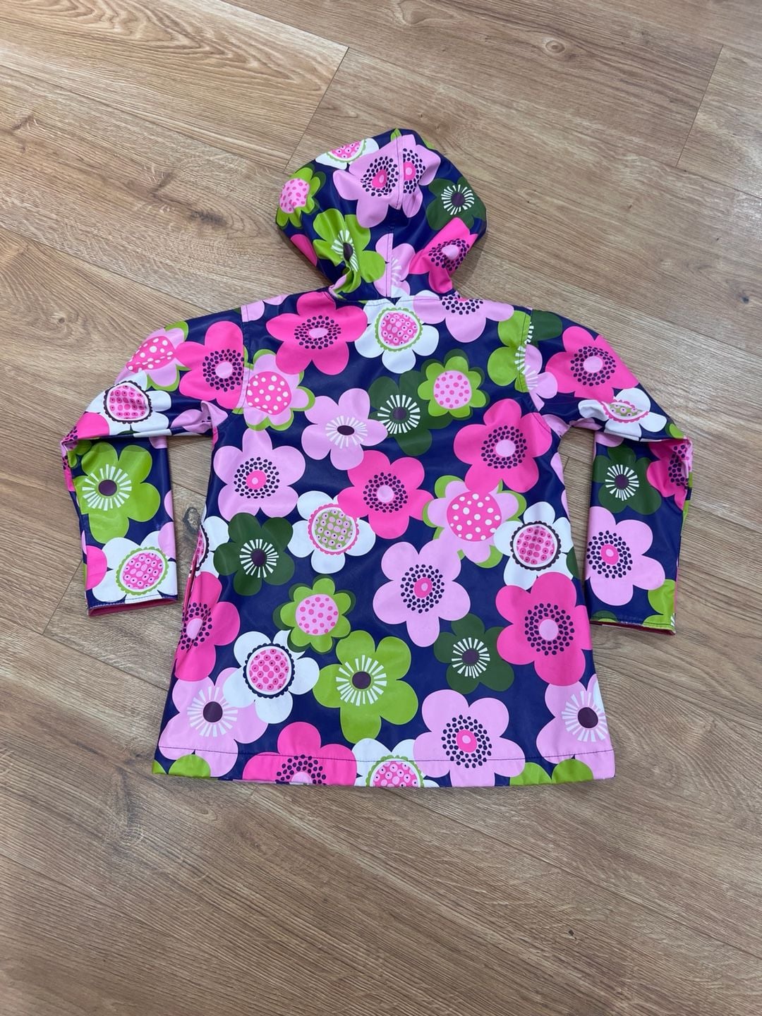 Hartstrings Raincoat Size 4T Blue Pink Floral Hooded Jacket 4