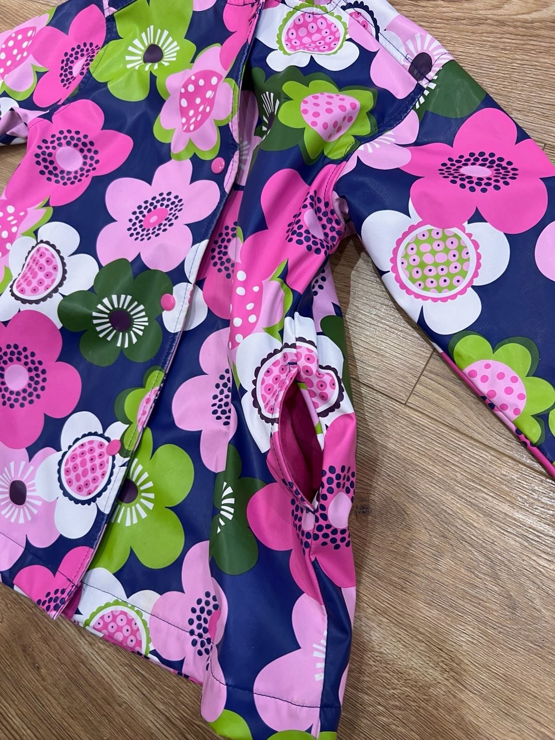 Hartstrings Raincoat Size 4T Blue Pink Floral Hooded Jacket 7