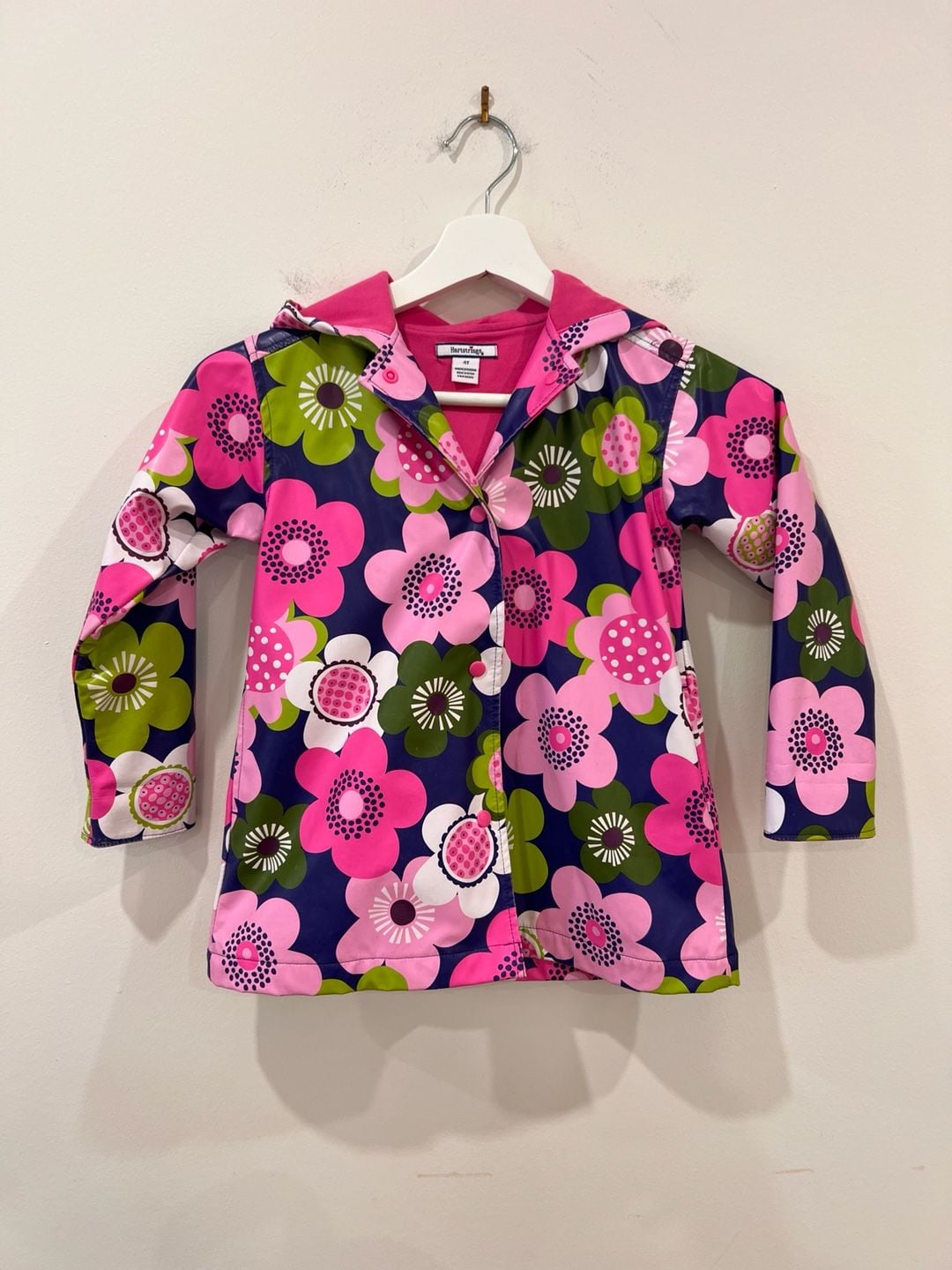 Hartstrings Raincoat Size 4T Blue Pink Floral Hooded Jacket 8