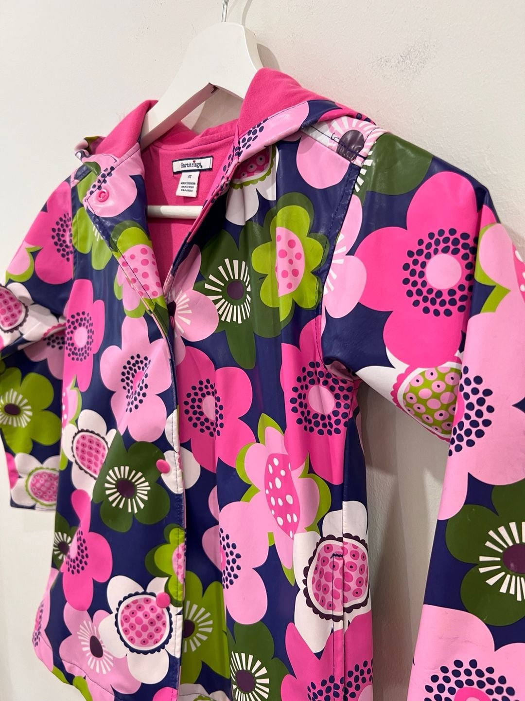 Hartstrings Raincoat Size 4T Blue Pink Floral Hooded Jacket 10