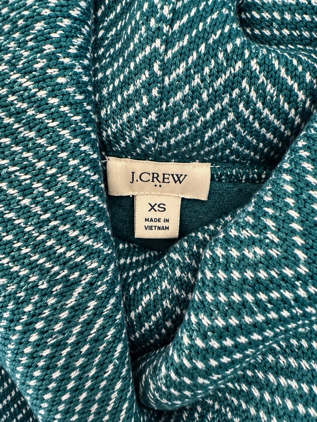 J crew Cowl Neck Sweatshirt Teal Green Herringbone Pattern 4